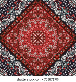 Vector ornament paisley seamless Bandana Print, silk neck scarf or kerchief square pattern design style for print on fabric.