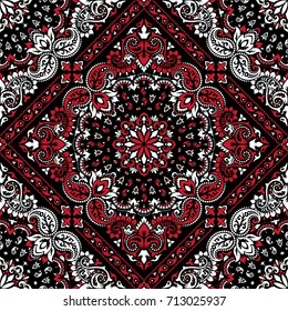 Vector ornament paisley seamless Bandana Print, silk neck scarf or kerchief square pattern design style for print on fabric.