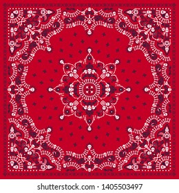 Vector ornament paisley, skulls and bones Bandana Print, fabric neck scarf or kerchief square pattern design style for print on textile.