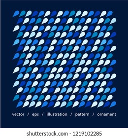Vector ornament. Pattern abstract. Design background for card, web, print, wallpaper, textile, boxing, paper. Blue drop. Mosaic ornament.