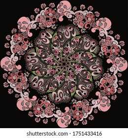Ornamento vectorial color rosa lindo flores de marrón pintando el patrón de fondo hermosa impresión fresca para tela, fábricas de tela, ropa de cama manteles negro