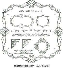 Vector ornament, retro& vintage  frame, material of illustrator, silver ornament ,Classical frame of metallic texture