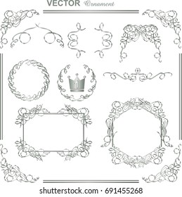 Vector ornament, retro& vintage  frame, material of illustrator, silver ornament ,Classical frame of metallic texture