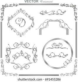 Vector ornament, retro& vintage  frame, material of illustrator, silver ornament ,Classical frame of metallic texture