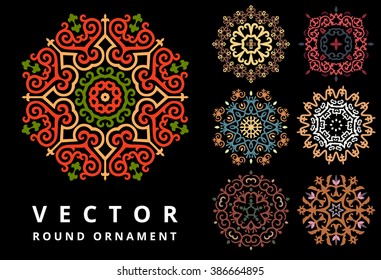 Vector Ornament Set With Caucasian Motifs On Black Background

