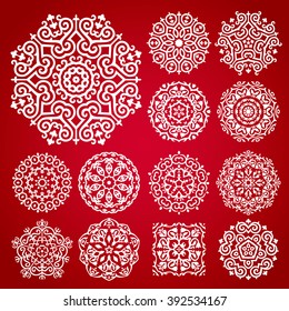 Vector Ornament Set With Caucasian Motifs On Red Background