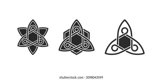 The vector is an ornament in the shape of 3 owl heads rotated 120 degrees. Flat and outline color