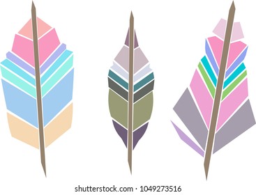 Vector ornament stylized geometric feathers set illustration