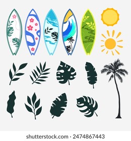 vector ornament for summer celebration. summer holiday. beach ornaments and tropical foliage. design materials. for holiday or travel celebration banner