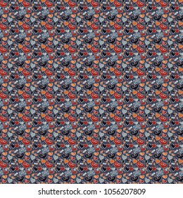 Vector ornament, Valentines day sketch. Stylized doodle hearts, rose flower and love letter seamless pattern in gray, red and blue colors.