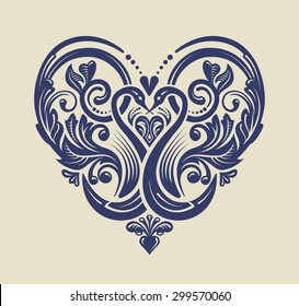 Vector ornament. Victorian style ornate design element. Decorative heart pattern for invitations, greeting cards and weddings