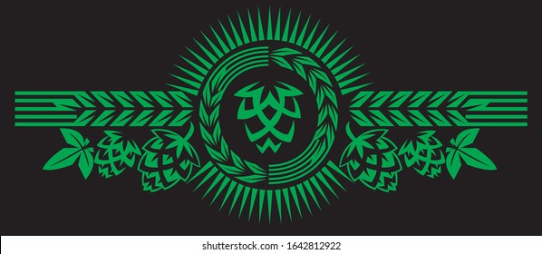 vector ornament from wheat, hope, leaf for beer design