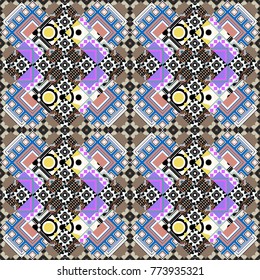 Vector ornament in white, black and gray colors. Embroidery for fashion textile and fabric. Embroidery seamless pattern with abstract diagonal tiles.