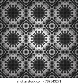 Vector ornament in white, gray and black colors. Embroidery for fashion textile and fabric. Embroidery seamless pattern with abstract diagonal tiles.