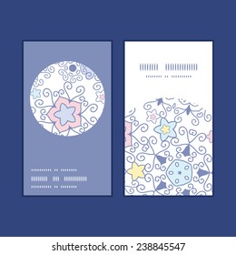 Vector ornamental abstract swirls vertical round frame pattern business cards set