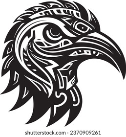 Vector ornamental ancient raven, crow illustration. Abstract historical mythology bird head logo. Good for print or tattoo.