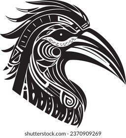 Vector ornamental ancient raven, crow illustration. Abstract historical mythology bird head logo. Good for print or tattoo.