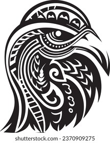 Vector ornamental ancient raven, crow illustration. Abstract historical mythology bird head logo. Good for print or tattoo.