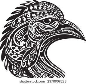 Vector ornamental ancient raven, crow illustration. Abstract historical mythology bird head logo. Good for print or tattoo.