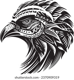 Vector ornamental ancient raven, crow illustration. Abstract historical mythology bird head logo. Good for print or tattoo.