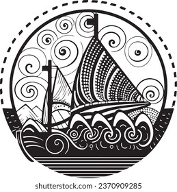 Vector ornamental ancient sailboat illustration. Abstract historical mythology ship logo. Good for print or tattoo.