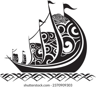 Vector ornamental ancient sailboat illustration. Abstract historical mythology ship logo. Good for print or tattoo.