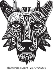 Vector ornamental ancient wolf, dog head illustration. Abstract historical mythology dog or wolf head logo. Good for print or tattoo.