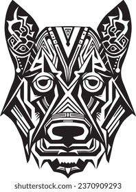 Vector ornamental ancient wolf, dog head illustration. Abstract historical mythology dog or wolf head logo. Good for print or tattoo.