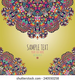 Vector ornamental background with copy space. Decor for your design, lace  ornament. Round pattern, oriental style.
