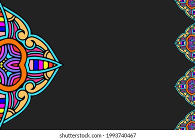 Vector de fondo ornamental con mandala. Patrón geométrico étnico sobre un fondo negro en los motivos islámicos, árabes, indios, turcos, pakistaníes, chinos, otomanos.
