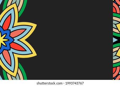 Vector ornamental background with oriental beautiful mandala. Ethnic geometric pattern on a black background in Islam, Arabic, Indian, Turkish, Pakistani, Chinese, ottoman motives.