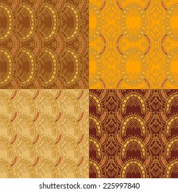 vector ornamental backgrounds in folk style, in ocher tones