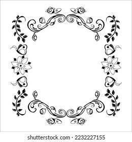 Vector ornamental bello marco dibujado a mano. Antecedentes vintage del arte floral. Diseño elegante de los dibujos.