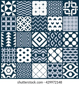 Vector ornamental black and white seamless backdrops set, geometric patterns collection. Ornate textures made in modern simple style.