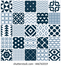 Vector ornamental black and white seamless backdrops set, geometric patterns collection. Ornate textures made in modern simple style.