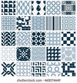 Vector ornamental black and white seamless backdrops set, geometric patterns collection. Ornate textures made in modern simple style.