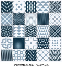Vector ornamental black and white seamless backdrops set, geometric patterns collection. Ornate textures made in modern simple style.