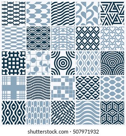 Vector ornamental black and white seamless backdrops set, geometric patterns collection. Ornate textures made in modern simple style.