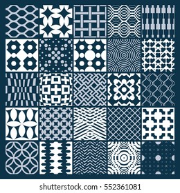 Vector ornamental black and white seamless backdrops set, geometric patterns collection. Ornate textures made in modern simple style.