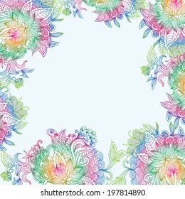Vector ornamental bright frame with abstract flowers. Can be used for cards and invitations.