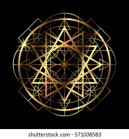Vector ornamental Buddhist symbol, ethnic art, patterned occult symbol. Geometric mandala ornament. Invitation. Golden stickers, flash temporary tattoo, mehndi and yoga design, boho, magic symbol.
