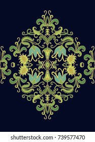 Vector ornamental composition  with campanula, bellflowers on dark background