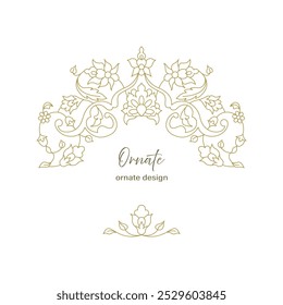 Vector ornamental decorative design. Elegant ornate element for design template, place for text. Luxury east floral border. Lace decor for birthday and greeting card, wedding invitation,certificate.