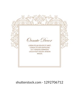 Vector ornamental decorative frame. Elegant ornate element for design template, place for text. Luxury floral border. Lace decor for birthday and greeting card, wedding invitation,certificate.