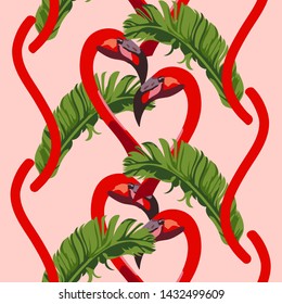 Vector ornamental decorative symbol heart flamingo.  Summer holiday. Tropical wildlife vector seamless pattern