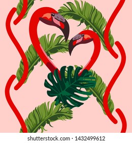 Vector ornamental decorative symbol heart flamingo.  Summer holiday. Tropical wildlife vector seamless pattern