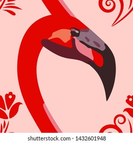 Vector ornamental decorative symbol heart flamingo.  Summer holiday