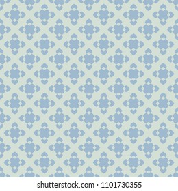 Vector ornamental floral seamless pattern. Elegant geometric background with small flower figures, diamond shapes, repeat tiles. Abstract ornament texture in retro vintage colors, pale blue and green