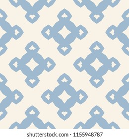 Vector ornamental floral seamless pattern. Light blue and white elegant geometric background with flower figures, diamond shapes, repeat tiles. Abstract ornament texture. Vintage design for decoration