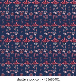 Vector ornamental floral seamless pattern in red and blue colors